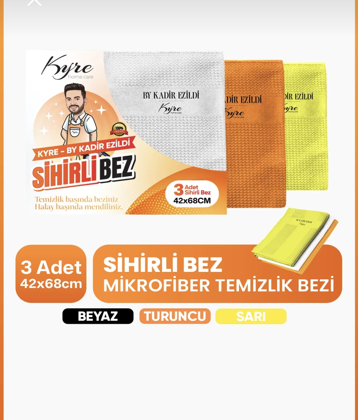 KYRE 3 LÜ MİKROFİBER SİHİRLİ BEZ(KADİR EZİLDİ ÜRÜNÜ) 50 ADET *