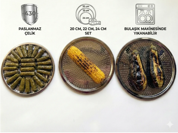 Paslanmaz Çelik Sarma Dolma Altlığı ( 24 Cm ) 0,40 mm 1.Kalite*